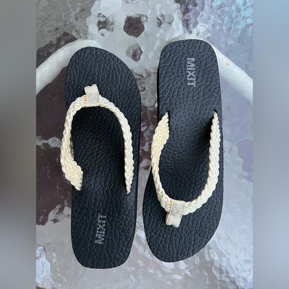 Cream Platform Flip Flops - Picture 1 of 2